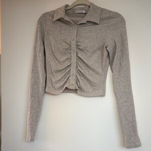 Reformation Gray Button Down Ruched Shirt